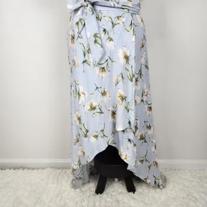 Prómesa Floral Wrap Dress Light Blue Cotton Spandex Size M thumbnail 15