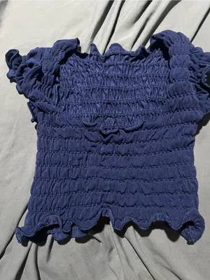 Anthropologie navy ruched crinkly top xs/xxs thumbnail 9