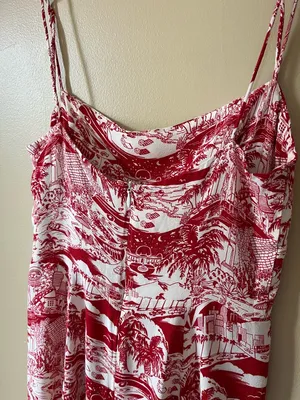 Reformation Sarah Red & Cream Los Angeles LA Printed Spaghetti-Strap Mini Dress thumbnail 7