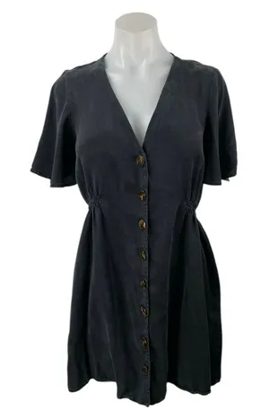 Zara Women's Black Short Sleeve V Neck Button Down Fit & Flare Mini Dress Size M thumbnail 1