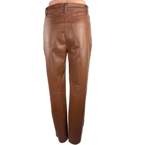 Aritzia Wilfred Brown Faux Leather High Rise Flat Front Straight Leg Pant Size 4 thumbnail 3