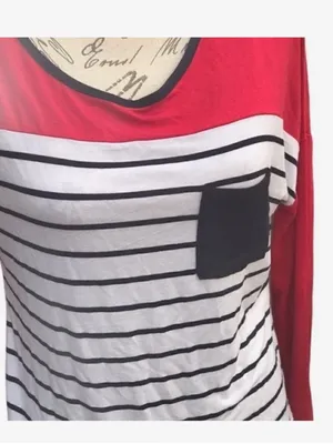 Zenana Outfitters Red Raglan Sleeve Striped Long-Sleeve Top with Black Pocket thumbnail 7