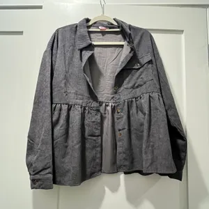 Pink Lily Gray Corded Corduroy Peplum Shacket Size Medium thumbnail 1