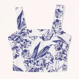 Abercrombie & Fitch Blue Floral Tank Top Size XS Crop Tropical Vacation Beach thumbnail 1