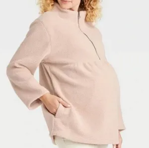 Maternity NEW Sherpa collared 1/ 2 zip sweatshirt in cream by Isabel Maternity thumbnail 3