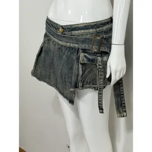 Vintage Y2K Women’s Denim Cargo Mini Skort Low Rise Belted Pockets 2000s Size M thumbnail 4