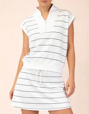 Rae Mode Matching Set Womens S Striped Half Zip Pullover Skort Shorts White thumbnail 1