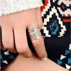 One piece Boho style ring with turquoise accents. Size: 7 thumbnail 2