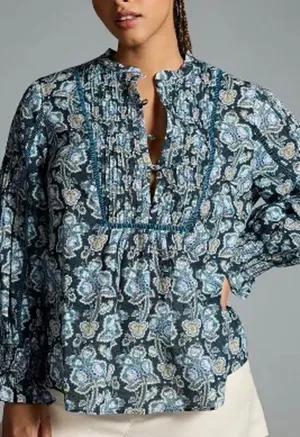 By Anthropologie Women's‎ Large Henley Peasant Blouse Sold Out Online NWOT thumbnail 1