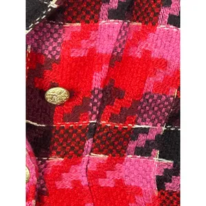 Anthropologie Exploded Plaid Tweed Blazer Medium Red Pink Gold Button Jacket thumbnail 7