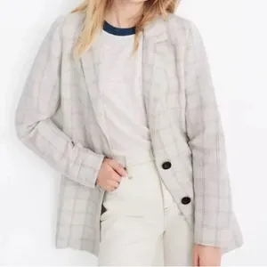 Madewell‎ Dorset Linen Cotton Windowpane Tan Blue Two Button Blazer thumbnail 3
