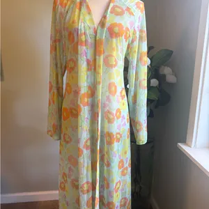 Savage X Fenty FREE SPIRIT FLORAL FULL-LENGTH‎ ROBE pink yellow small sheer NWT thumbnail 9