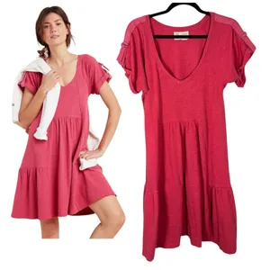 Anthropologie Saturday Sunday Kathie Flounced Mini Dress Tiered Pink Boho Small thumbnail 2