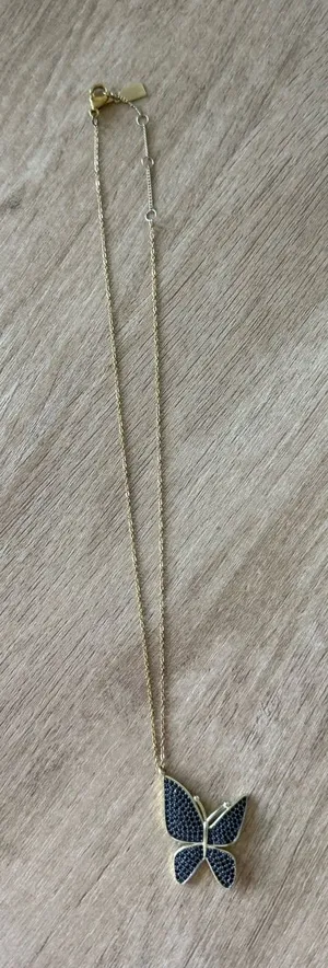 Lucky Star Jewels Gold Tone Black Crystal Butterfly Pendant Necklace thumbnail 1