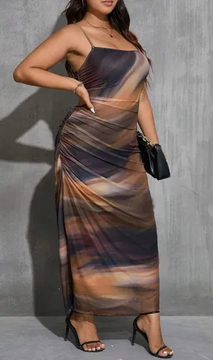 Tie-Dye Printed Elegant And Stylish Mesh Fabric Dress thumbnail 1