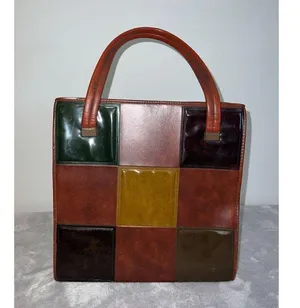 VTG Square Patchwork Carry all Tote Purse 60s 70s Authentic Vintage thumbnail 1