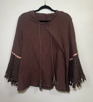Entro Women's Brown Crochet Sleeve Hooded Top thumbnail 1