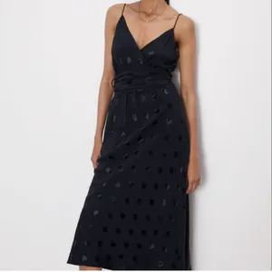 Zara Black Polka Dot Midi Slip Dress thumbnail 2
