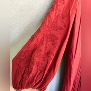 Mango NWOT‎ Rust Orange Embroidered Sleeve A-Line Maxi Dress thumbnail 3