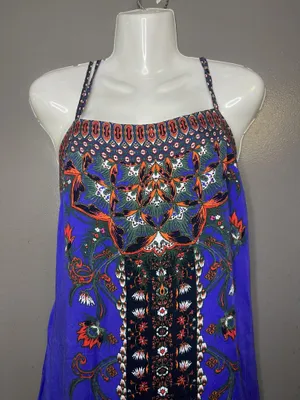 Ecote Dress Womens Large Blue Floral Criss Cross Back Slip Sundress Strappy Boho thumbnail 1