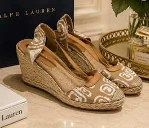 Lauren‎ Ralph Lauren Tan White Batik Print Espadrille Wedge Sandals Size 6.5 thumbnail 1
