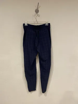Athleta Brooklyn Textured Ankle Pants Womens 2 Blue Check Tapered Elastic Waist thumbnail 4