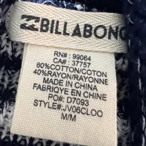 Billabong‎ Open Front Drape Cardigan Knit M Navy Blue White Striped Boho Fringe thumbnail 4