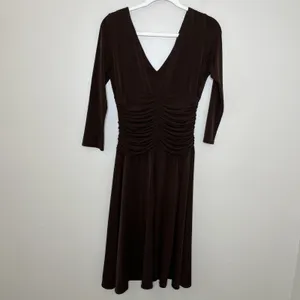 Women's‎ Y2K Vtg Dress Espresso Chocolate Brown Ruched V Neck Twee Babydoll Sz 6 thumbnail 6