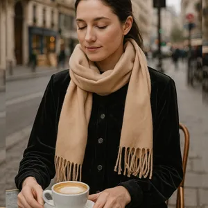 Pashmina Neutral‎ Tan Scarf Fringed Soft Lightweight Women Neutral Mininalist thumbnail 1