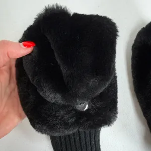 House of Harlow 1960 OS Mittens Convertible Faux Fur Fingerless Black Winter thumbnail 8