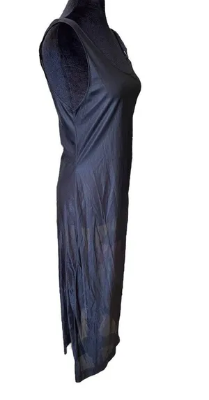 Vintage 90s Black Sheer Silky Satin Goth Grunge Lingerie Intimates Midi Dress thumbnail 2