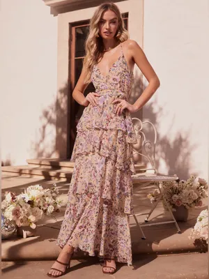 ASTR the Label Rosanna Floral Tiered Maxi Dress Small Wedding Guest Open Back thumbnail 3