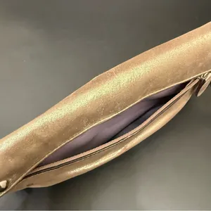 COACH Champagne Gold Shimmer Metallic Pleated Leather Wristlet Wallet thumbnail 9