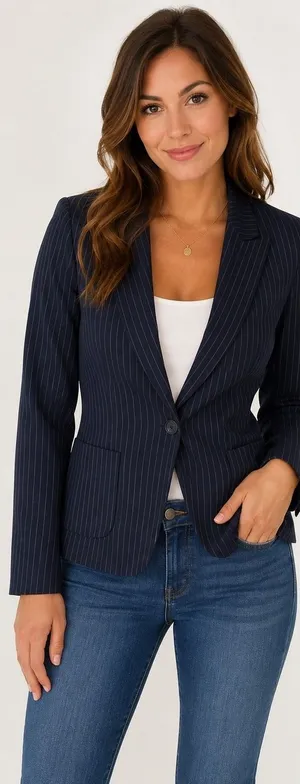 The Limited Stretch Women’s Small Navy Pinstripe Blazer Y2K Made in USA thumbnail 1