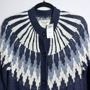 NEW Abercrombie & Fitch Blue Fair Isle Wool Nordic Sweater Cardigan Women's S thumbnail 6