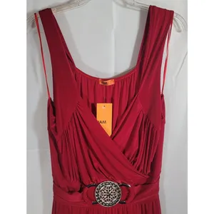 Elegant Red Halter Sleeveless Maxi Dress with Decorative Waist Buckle, NWT thumbnail 4