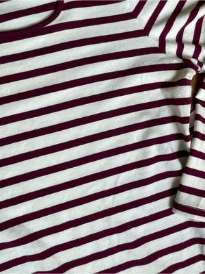 Old Navy Burgundy & White Striped Long Sleeve Top Women’s Size Large thumbnail 4