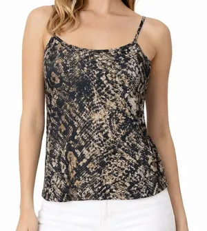 Zara Collection Snake Print Cami Top‎ Spaghetii Strap Black Gold Tan Size S thumbnail 1