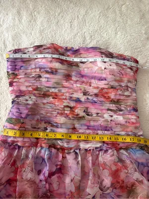 Lulus Kasandra Pink Multi Floral Organza Drop Waist Maxi Dress Size XL Strapless thumbnail 7