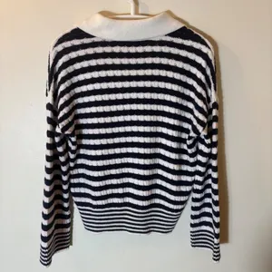 LOFT Striped‎ Polo Sweater Size XSP Navy White thumbnail 7