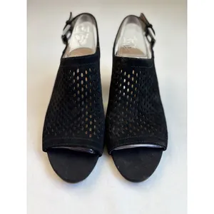 Franco Sarto Mandi Blk Suede Block Heel Shoes Peep Toe Buckle Sz 6.5 Sling Back thumbnail 2