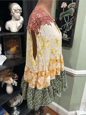 Free People “Gotta Have You” Tiered Tunic Top Multicolor Marigold Floral Print thumbnail 10