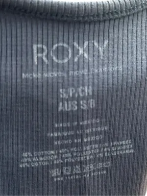 Roxy Blue Ribbed Scoop Crop Tank with Tropical Graphic thumbnail 6