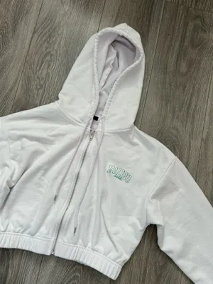 White Cotton Graphic Print Full Zip Hoodie Sweatshirt Size Medium thumbnail 6