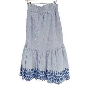 Tuckernuck Cinzia Blue Stripe Eyelet Midi Skirt Medium NWT thumbnail 10