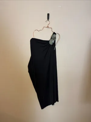 Tory Burch‎ Silk Black Ikela Asymmetrical One Shoulder Dress Size Medium thumbnail 3