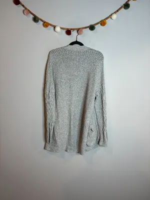 Abercrombie & Fitch grey cable knit sleeve open cardigan sweater thumbnail 5