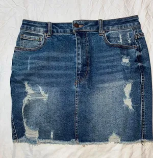 Wax Jeans Distressed Denim Mini Skirt Raw Hem Size L thumbnail 1