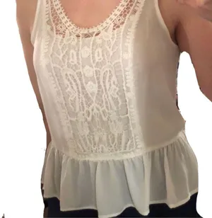Lauren Conrad Lace Front Peplum Sleeveless Blouse M thumbnail 2