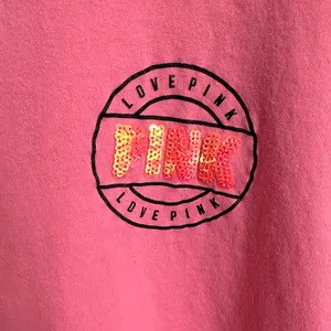 PINK Victoria's Secret Pink Long Sleeve Tee Black Mesh Detail Medium Oversized thumbnail 4